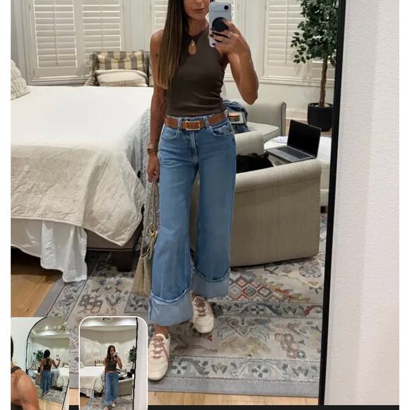 Paige Cuff Wide Leg Jeans Denim SIZE 31 Sasha Baggy Boyfriend High Rise $259 - Picture 7 of 14